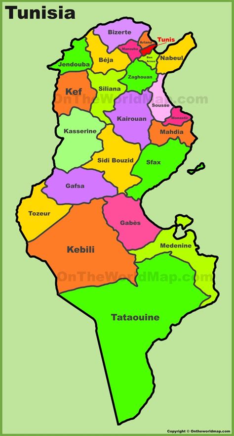 map of tunisia country.